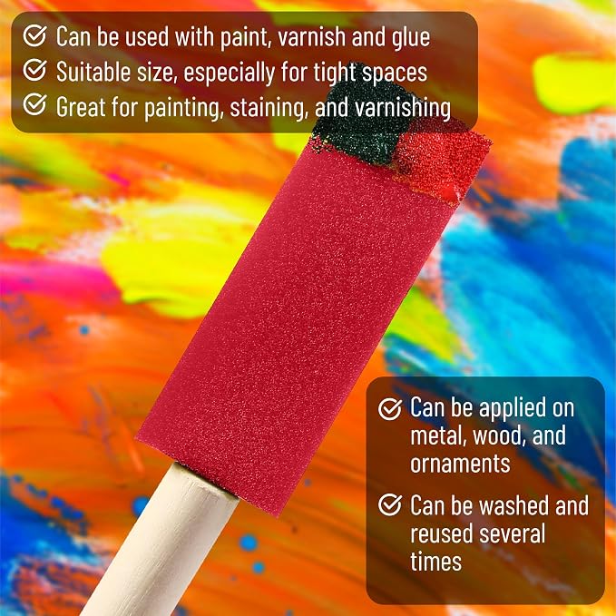 Bates- Foam Paint Brushes with Wood Handle, 1 Inch, 26 Pack, Sponge Brushes