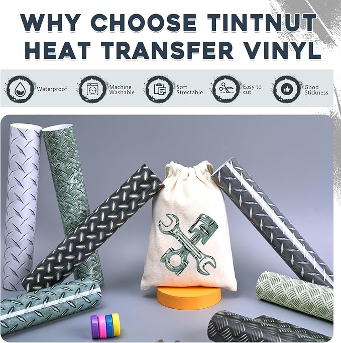 Tintnut Diamond Plate Heat Transfer Vinyl, 7 Sheets 12×10in Iron on Vinyl |