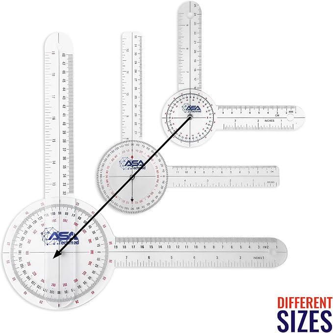 ASA TECHMED 6 Pcs 360° 12, 8 and 6 Inch Medical Spinal Goniometer Angle
