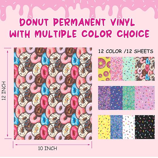 Tintnut Donut Permanent Vinyl 12x10in 12 Sheets Permanent Adhesive Vinyl |