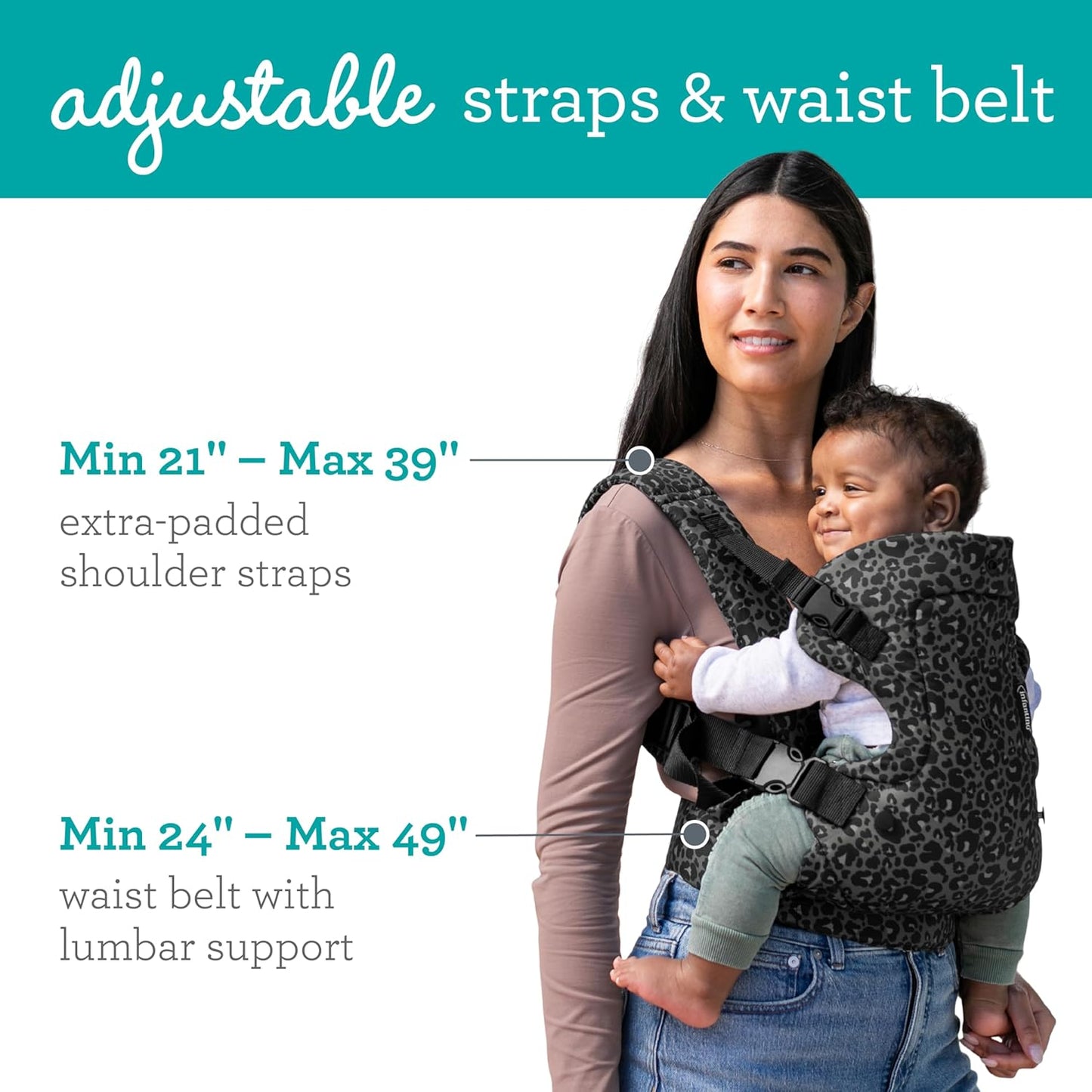 Infantino Flip Advanced 4-in-1 Baby Carrier - Ergonomic, Convertible, Face-in and Face-Out Front and Back Baby Carrier for Newborn to Toddler 8-32 lbs, Black & Gray Leopard