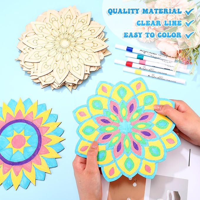 Vercraft 22 Pcs Wooden Mandala Painting Set 10 Mandala Unfinished Wood Cutouts