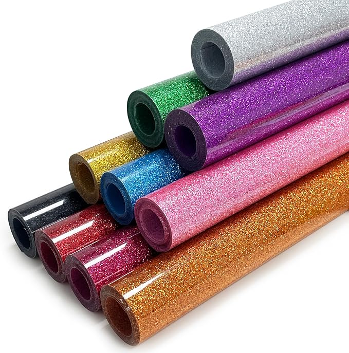 Glitter Heat Transfer Vinyl-10 Rolls 12" x5ft Multi-Color Washable HTV Vinyl