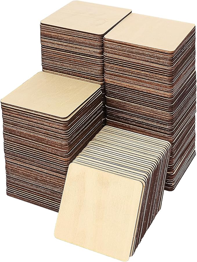 220 PCS 3 Inch Blank Wood Square, 3 x 3 Inches Unfinished Wood Pieces, Blank