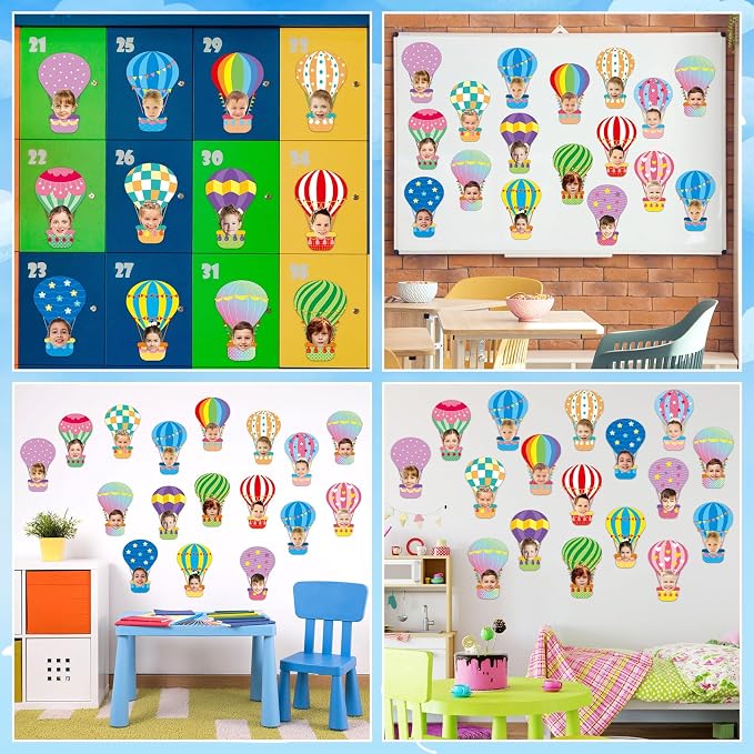 AUGSUN 60 Pcs Hot Air Balloon Bulletin Board Decorations Back to School