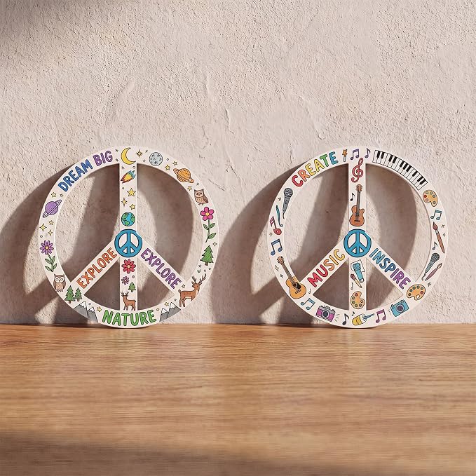 12 Pcs 12 Inches Wood Peace Cutouts Unfinished Round Wood Peace Sign Decor
