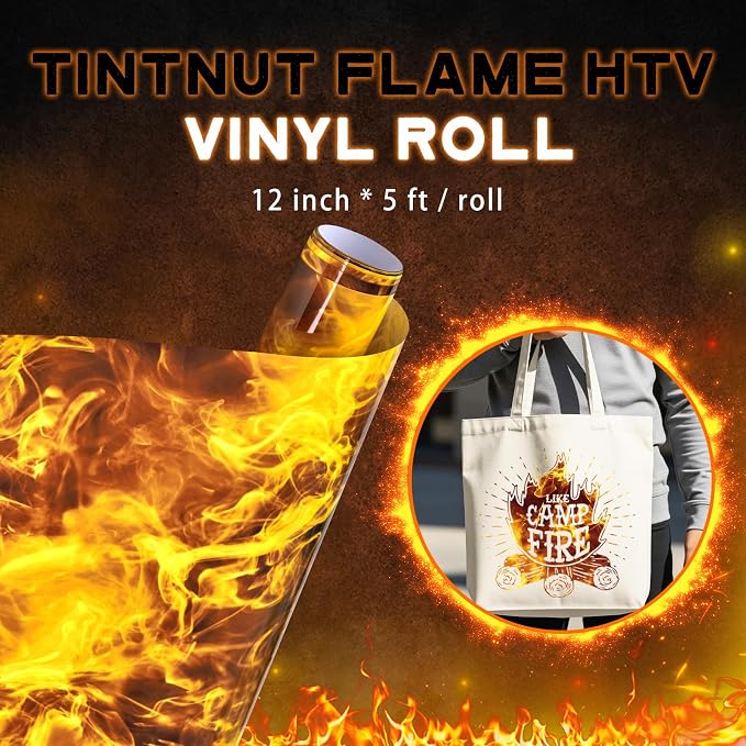 Tintnut Orange Flame Heat Transfer Vinyl Roll, stretch washable, works well