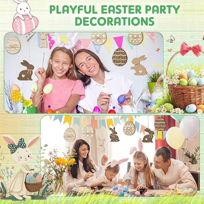 Funrous 80 Pcs Easter Paper Cutouts Farmhouse Rustic Bunny Egg Cutouts Easter