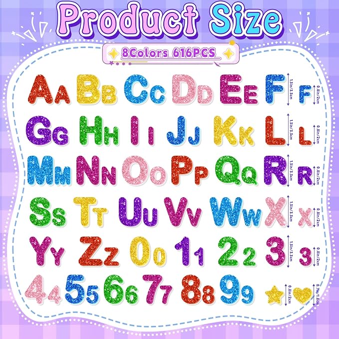616PCS Glitter Foam Letter Stickers, Colorful Alphabet Number Stickers