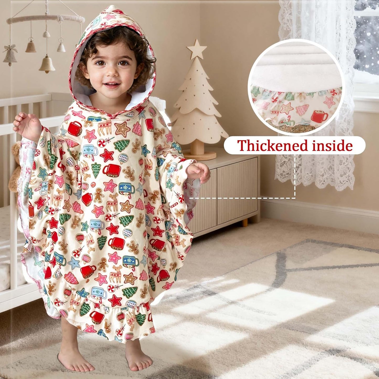 VOOVA & MOVAS Baby Hooded Towel Poncho with Ruffle Trim | Soft 100% Cotton | Absorbent Thick Towel for Bath, Swim, Beach & Winter | Cozy, Gingersnap