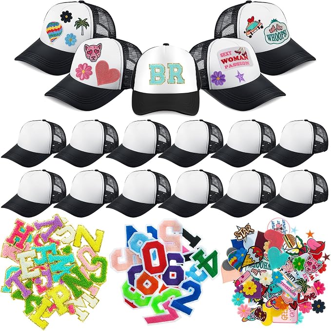 Hercicy 12 Pack DIY Trucker Hats Kit, Sublimation Blank Baseball Caps