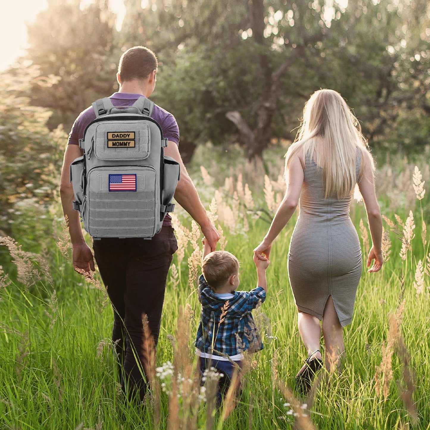 SHARKMOUTH Baby Diaper Bag for Dad - Military Diaper Backpack with Patches for Outdoor Hiking Travel Camping Park - Baby Shower Gifts Gray