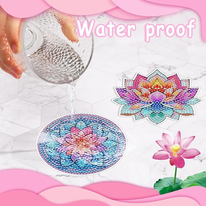 UPINS 8Pcs Lotus Diamond Art Painting Coasters Kits