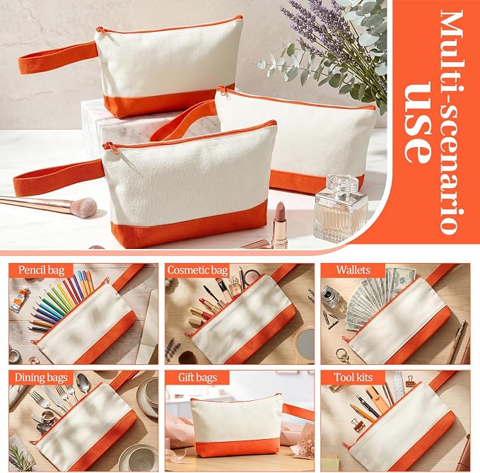 Silkfly 15 Pcs Cotton Canvas Makeup Bags Cosmetic Zipper Bags 10.2 x 5.5 x 2''