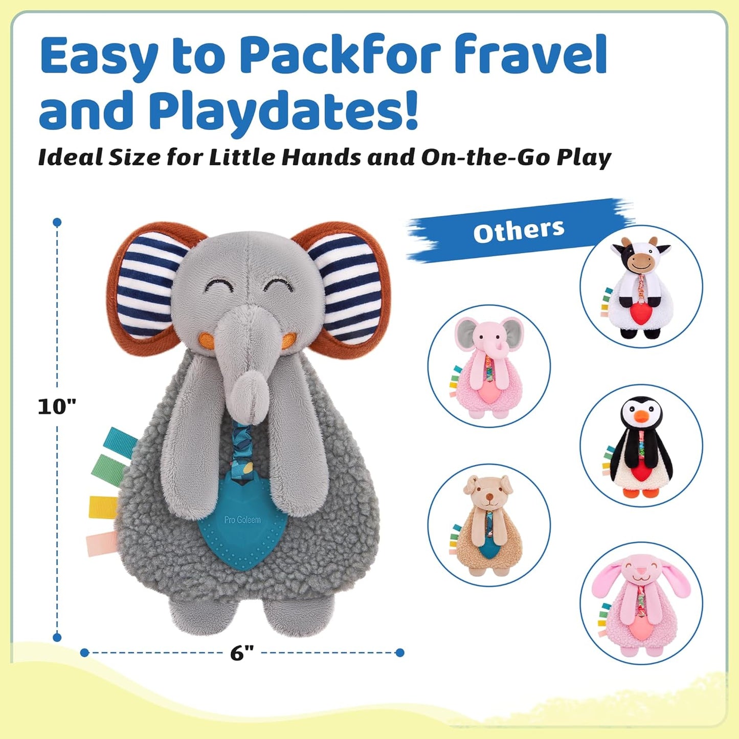 Pro Goleem Grey Elephant Loveys for Babies Girl and Boy, Baby Lovey with Teether, Baby Toys 0 3 6 9 12 Months, Safety Teething Toys for Babies Infant Newborn and Toddler Gifts