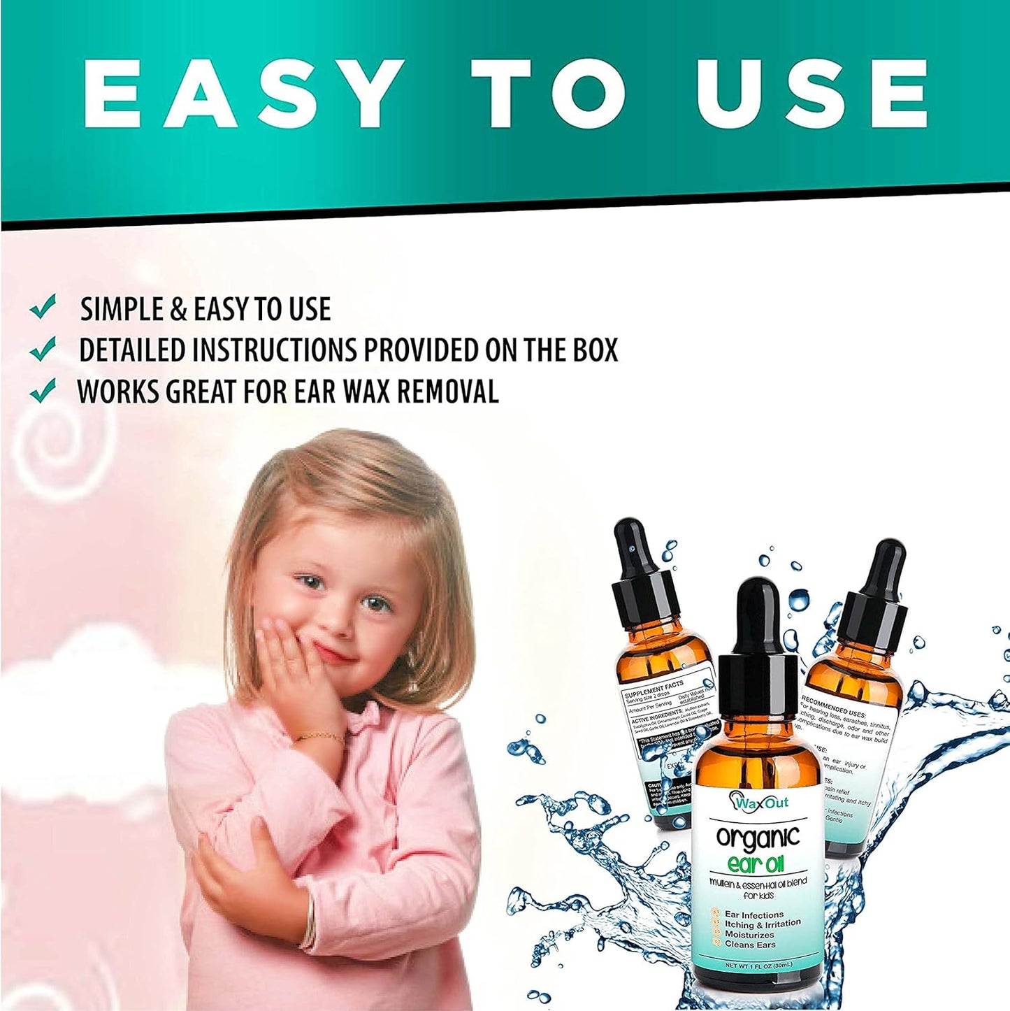 Natural Mullein Ear Wax Removal Oil & Cleaner Drops with Strawberry for Kids | Earwax Softener, Moisturizer & Allergy Soothing | Tinnitus, Itching, Ringing & Clogged Ears