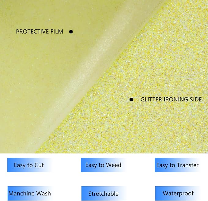 HTVVETUR Glitter Yellow Heat Transfer Vinyl, Glow in The Dark HTV Vinyl Roll