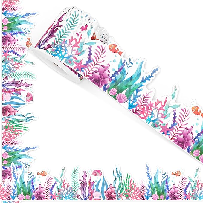 FUSUIMU 65.6 Ft Ocean Bulletin Board Border Coral Reef Grass Seaweed Die-Cut