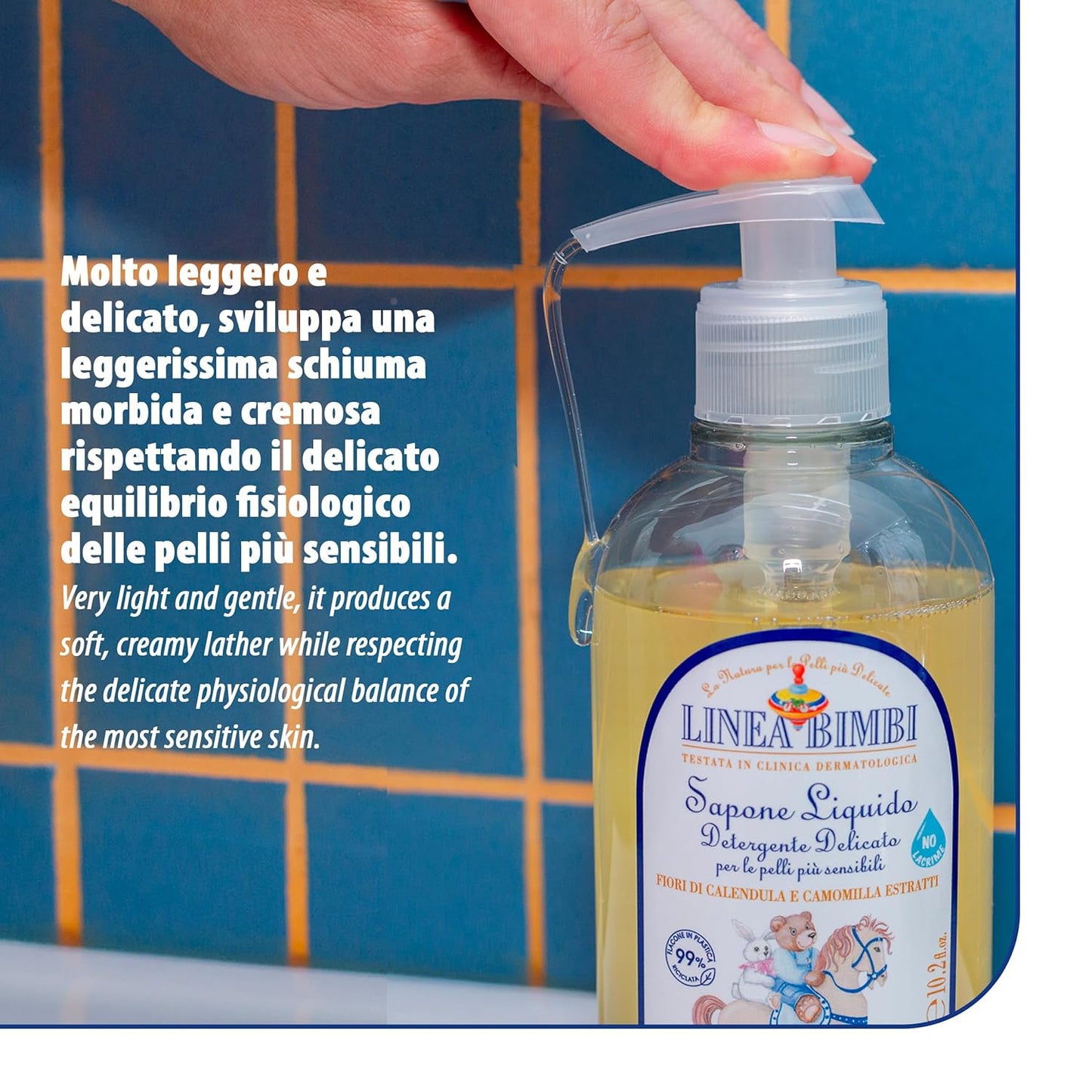 Helan Linea Bimbi Bio - Gentle Baby Soap for Face, Body & Hands with Dispenser, Body Wash for Babies, Plant-Based Cleanser with Calendula & Chamomile Extracts for Sensitive Skin Made in Italy 300fl oz