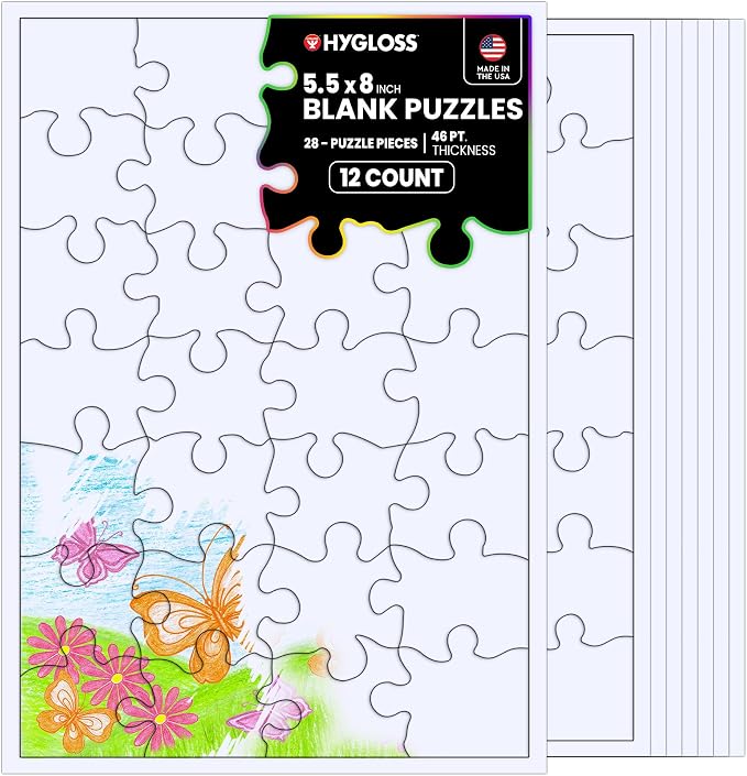 Hygloss 12 Blank Jigsaw Puzzles – 5.5 x 8 Inch, 28 Pieces Each – DYI Party
