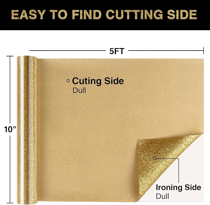 Gold Glitter HTV Heat Transfer Vinyl Roll 12inch x 5 ft