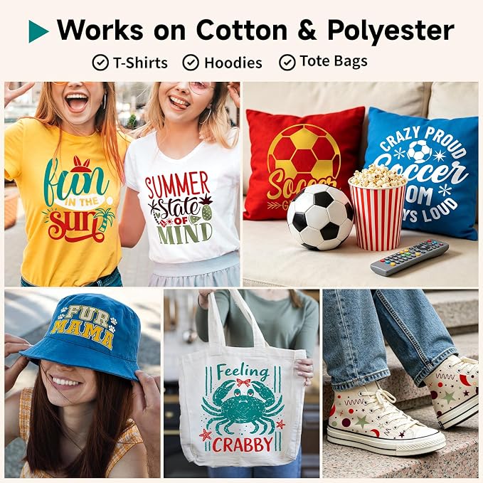 TECKWRAP Heat Transfer Vinyl for T Shirts, 50+ Washes, 10 Sheets 12" x 12" |