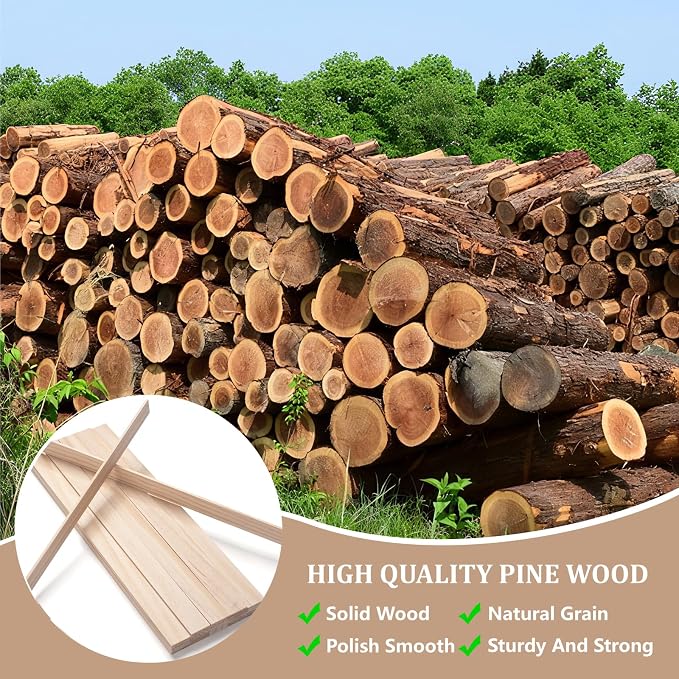 Wooden Dowels for Crafts, Wood Trim Planks Wood Strips Slats for Wall 1/8" × 1"