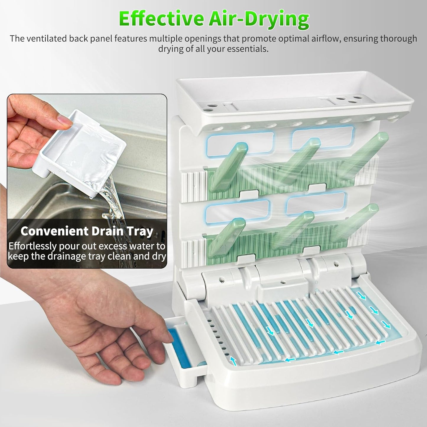 Baby Bottle Drying Rack for 6 Bottles, Vertical Cup Drying Holder, Space Saving Countertop Standing Bottle Dryer Rack for Baby Accessories & Pump Parts（Small White&Green）