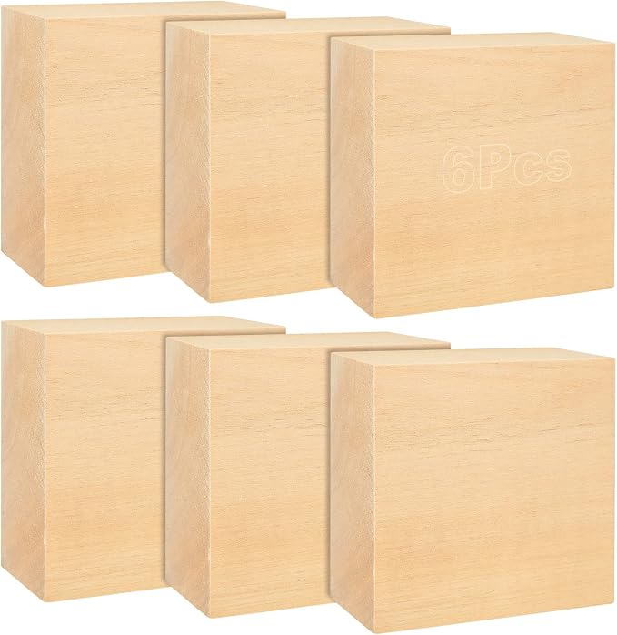 6PCS 4x4x2 inch Basswood Carving Blocks, Unfinished Wood Blocks