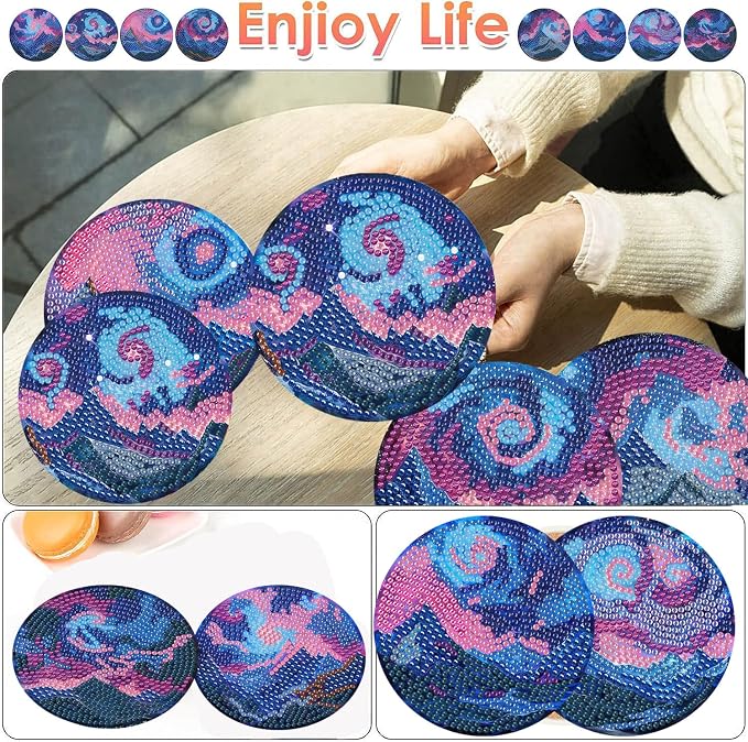 ijbnhd 8 PCS Aurora Diamond Art Coasters Diamond Painting Coasters | Diamond