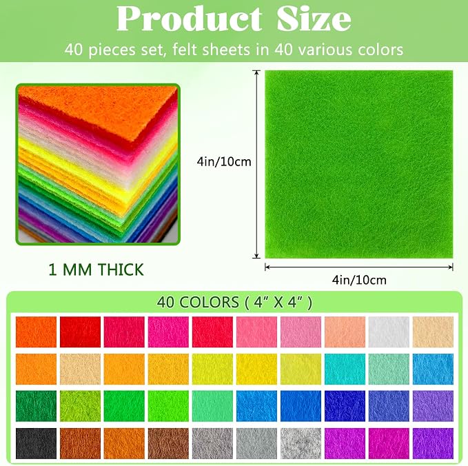 ZUFECY 40Pcs Felt Sheets for Crafts, Crafting Felt Fabric Nonwoven Handcraft