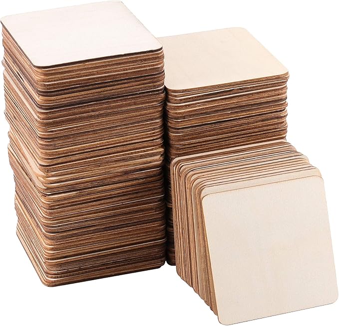 ZOENHOU 150 PCS 4 x 4 Inch Unfinished Wood Squares Bulk, Blank Basswood Sheets