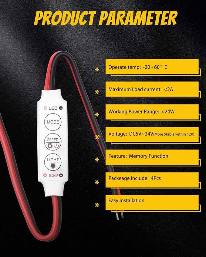 YM E-Bright LED Flash Strobe Controller for LED Strip Light Bulb Flasher Module Compatible with Car, Boat, Household DC 5V~24V Memory Function (Pack of 4)