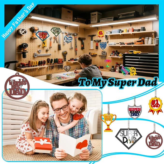 Dad 40Pcs 5 Type Unfinished Wood Crafts Fathers Day DIY Cutouts Dad Birthday