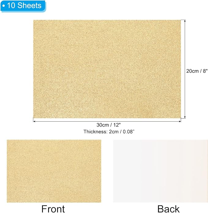 PATIKIL Light Gold Shiny EVA Glitter Foam Sheet 11 x 8 Inch 2mm Thick