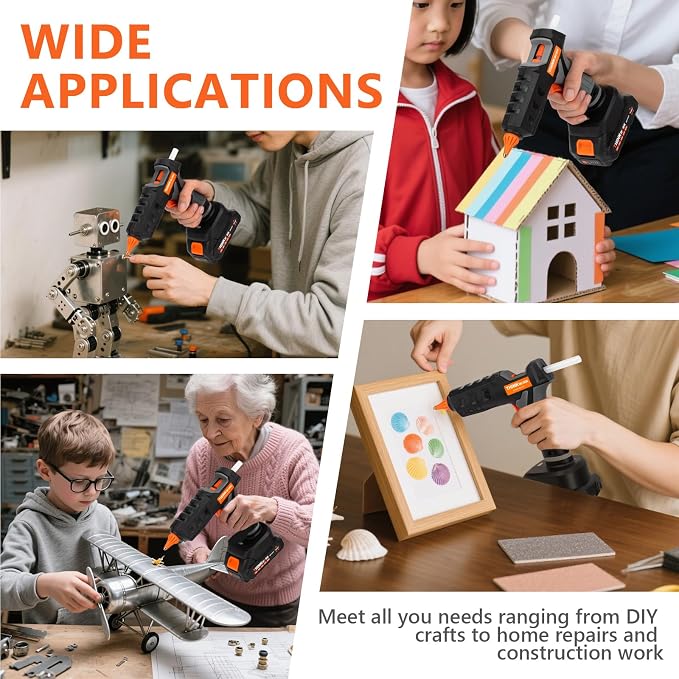 THINKWORK 20V Cordless Hot Glue Gun and Sticks Set, Rechargeable Glue Gun