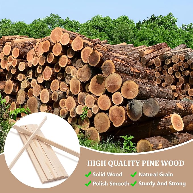 Wooden Dowels for Crafts, Wood Strips Trim Wood Slats Planks for Wall 1/4" × 1"