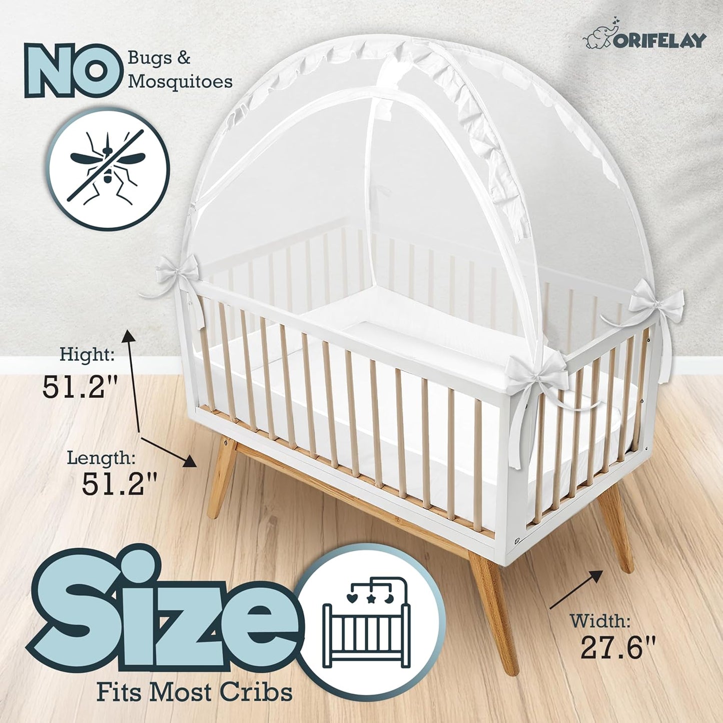 Baby Crib Tent - Toddler Bed Tent w/White Noise Machine, Wide Zipper Opening - Easy Setup Crib Cover w/Glow in The Dark Stickers & Custom Multi Color Light, Breathable Mesh Cribs Net (White)