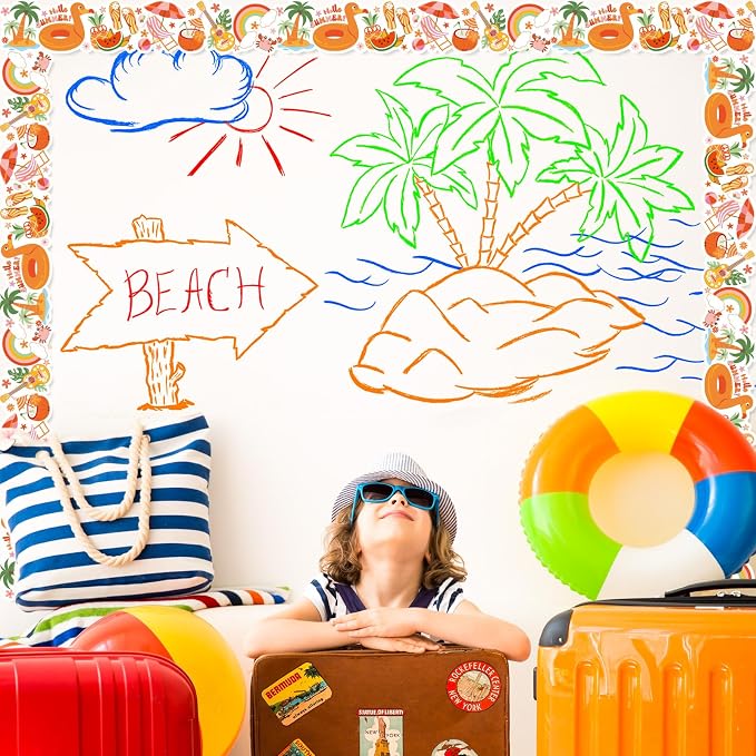 FYSUIMU 65.6 Ft Groovy Summer Bulletin Board Borders Retro Tropical Hawaiian