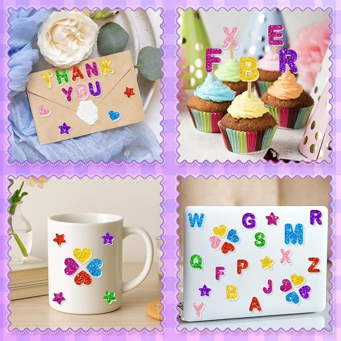 448PCS Glitter Foam Letter Stickers, Colorful Alphabet Stickers, Self-Adhesive