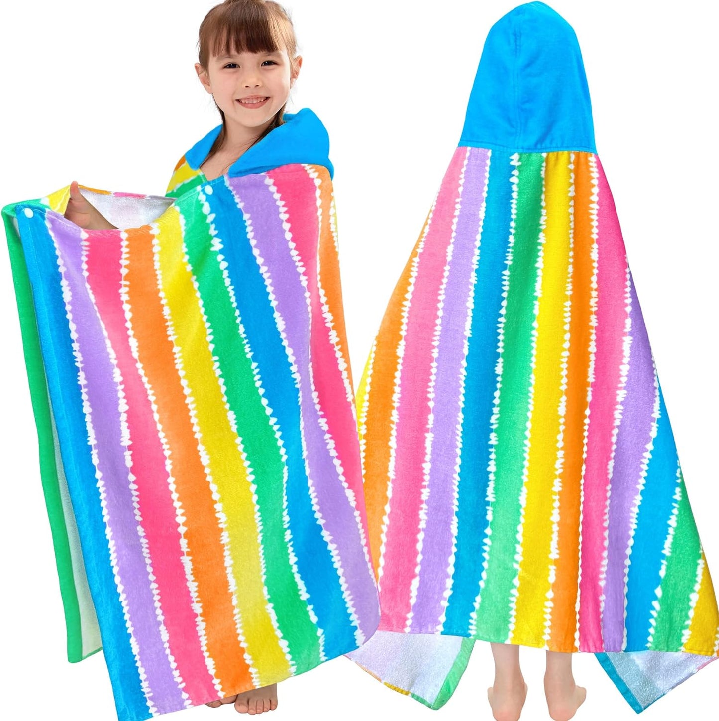 VOOVA & MOVAS Kids Poncho Towels with Hood (4-8Years), Absorbent Lightweight Hooded Beach Towel for Pool | Swim | Bath, Color Stripe