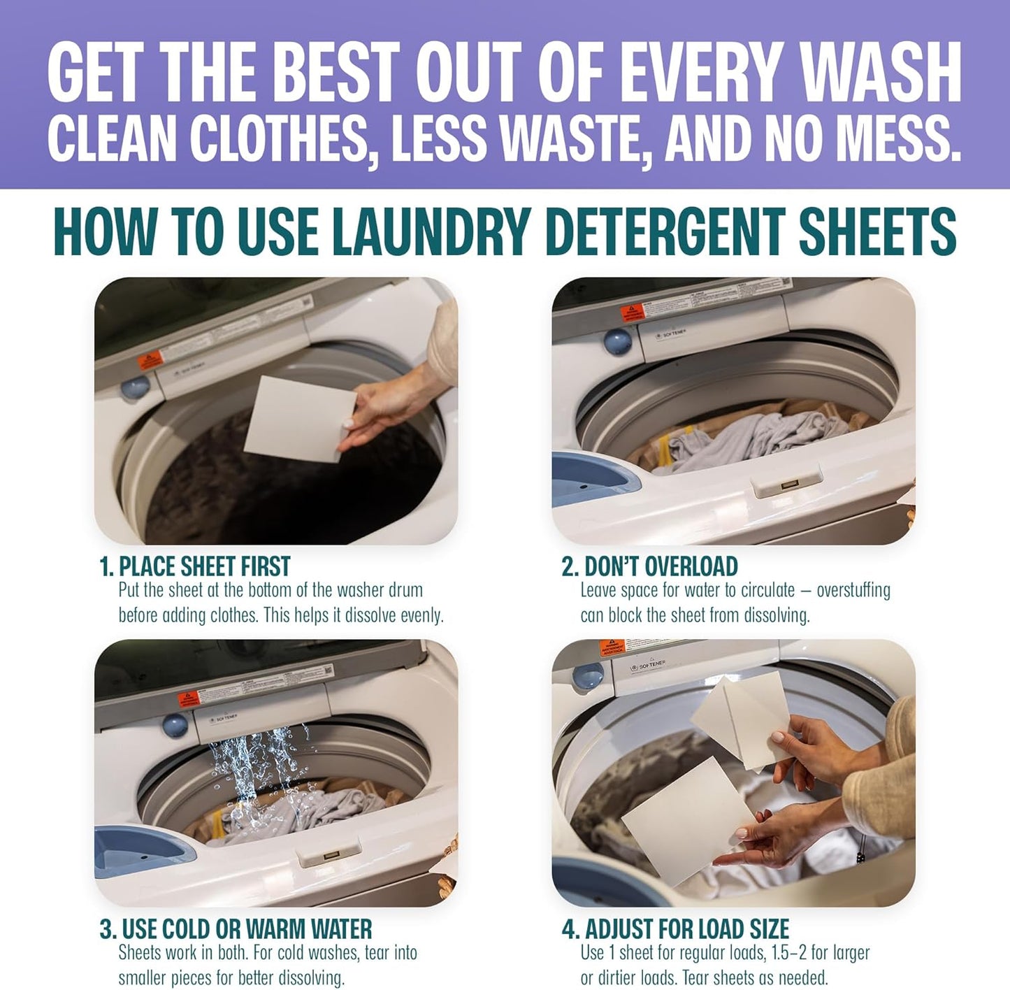 Sudstainables Laundry Detergent Sheets 60 Loads – Dissolvable Laundry Sheet for Washing Machines, Compact Alternative to Liquid & Powder Detergent, Travel-Friendly Soap | Lavender