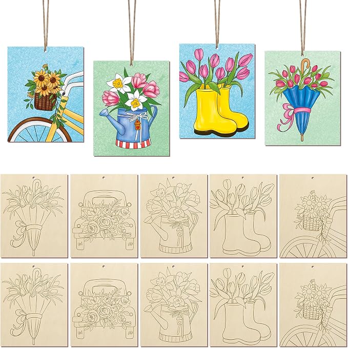 COCHIE 10 Pieces Large Spring Unfinished Wood Crafts to Paint
