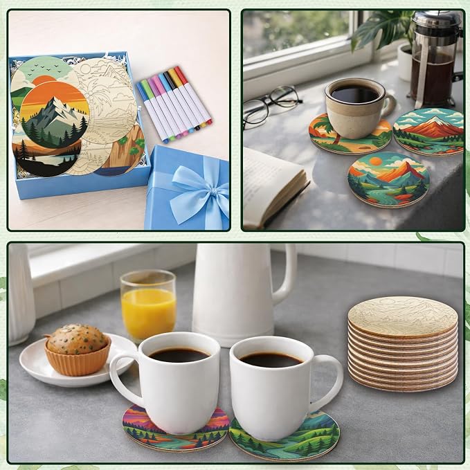 26PCS Wood Coasters Craft Kit 10 Paint You Own Coaster