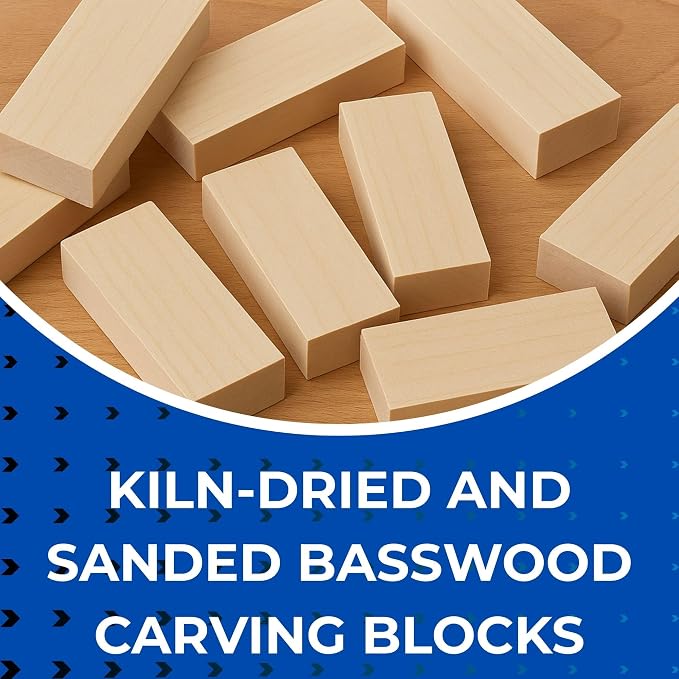 Basswood Carving Blocks 2 x 2 x 5 Inch, 4 Pack | Soft smooth paintable basswood