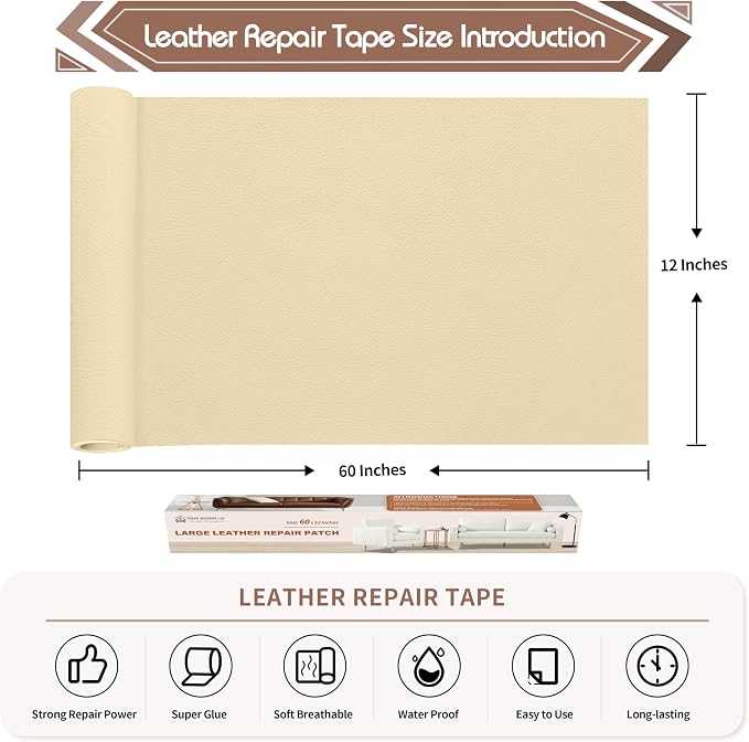 KING MOUNTAIN Leather Repair Patch, 12 x 60 Inches Self-Adhesive Repair Tape