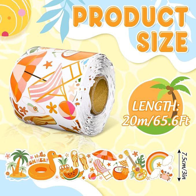 FYSUIMU 65.6 Ft Groovy Summer Bulletin Board Borders Retro Tropical Hawaiian