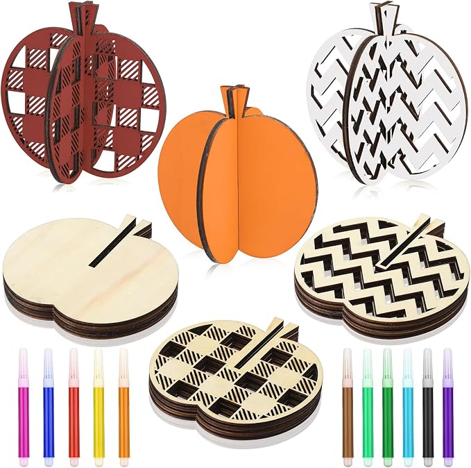 Huwena 36 Pcs Fall Crafts Set 24 Wooden Pumpkin Cutouts