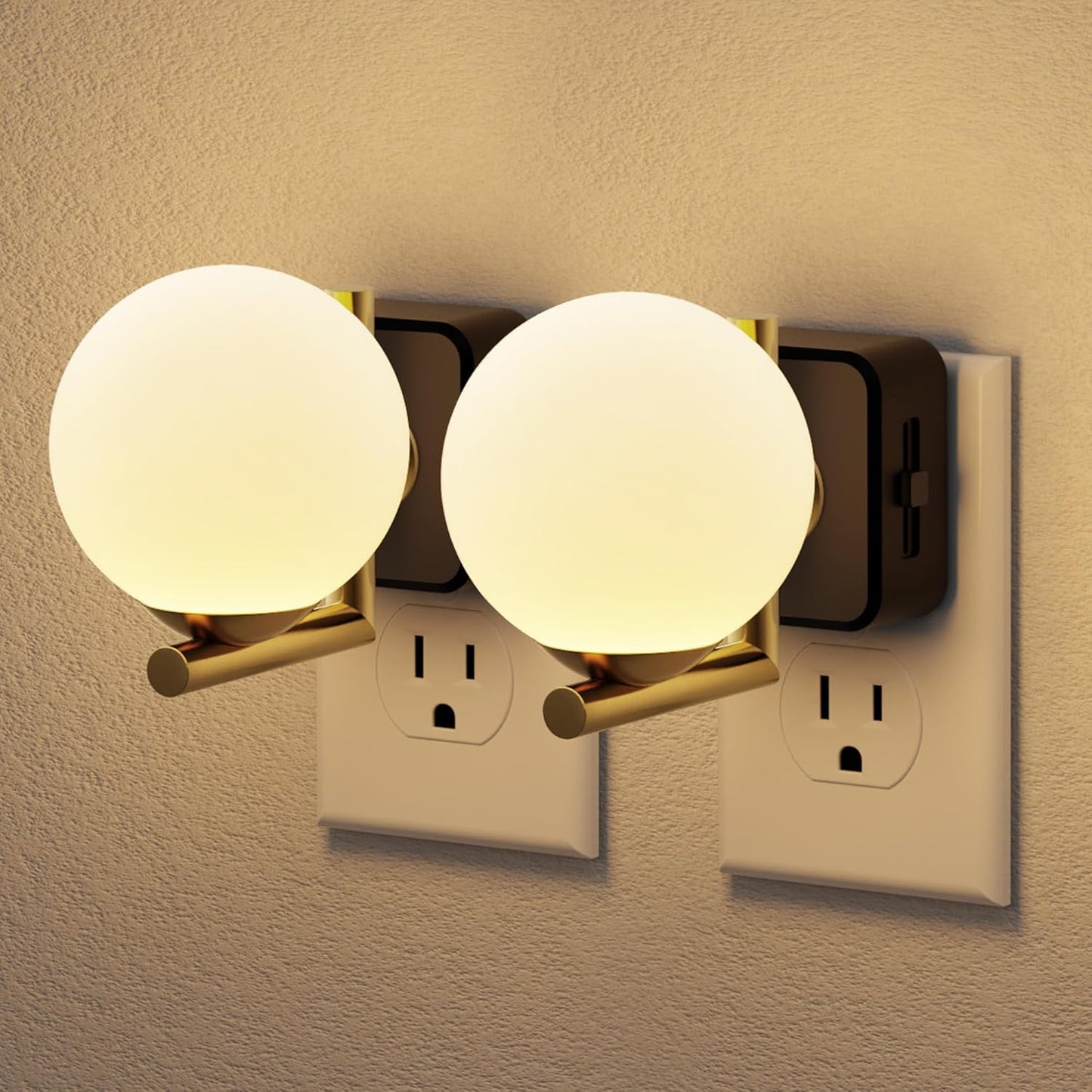 JandCase LED Night Light, 3000K Warm Night Lights Plug into Wall [2 Pack], 0-100LM Dimmable Night Lights with Dusk to Dawn Light Sensor, 180° Rotatable Plug in Nightlights for Bathroom Bedroom
