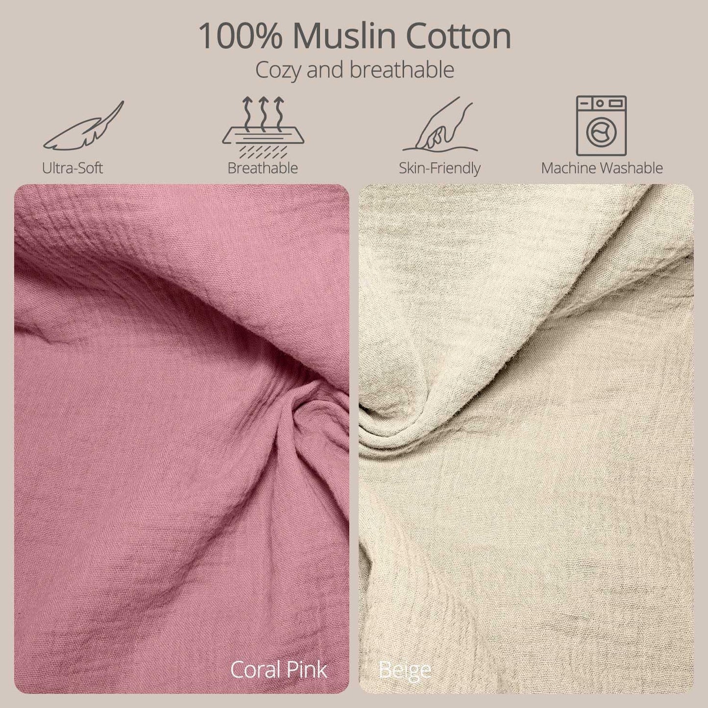 Muslin Baby Changing Pad, 2 Pack Muslin Soft Cotton Covers & Waterproof Lining Foam Diaper Changing Table Pad 32" x 16.6" Mat for Dressers